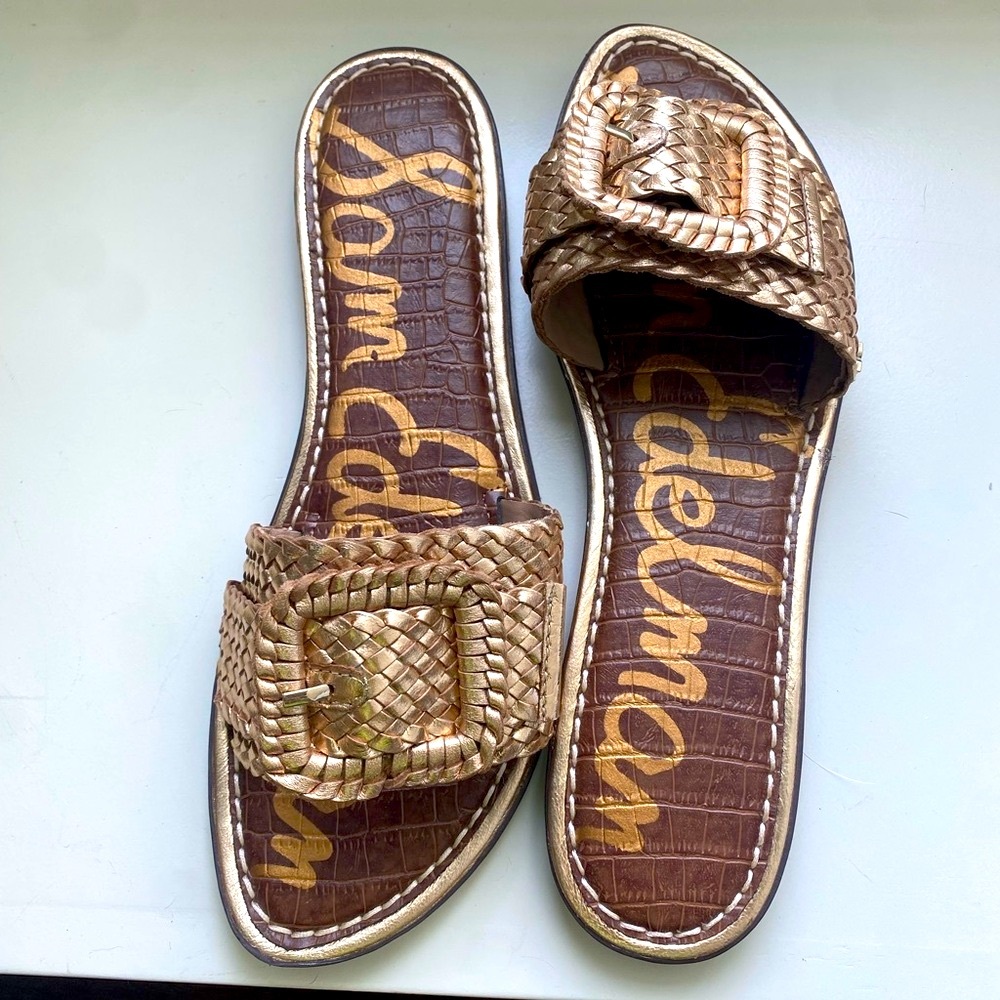 Sam Edelman Gold Woven Slide Sandals